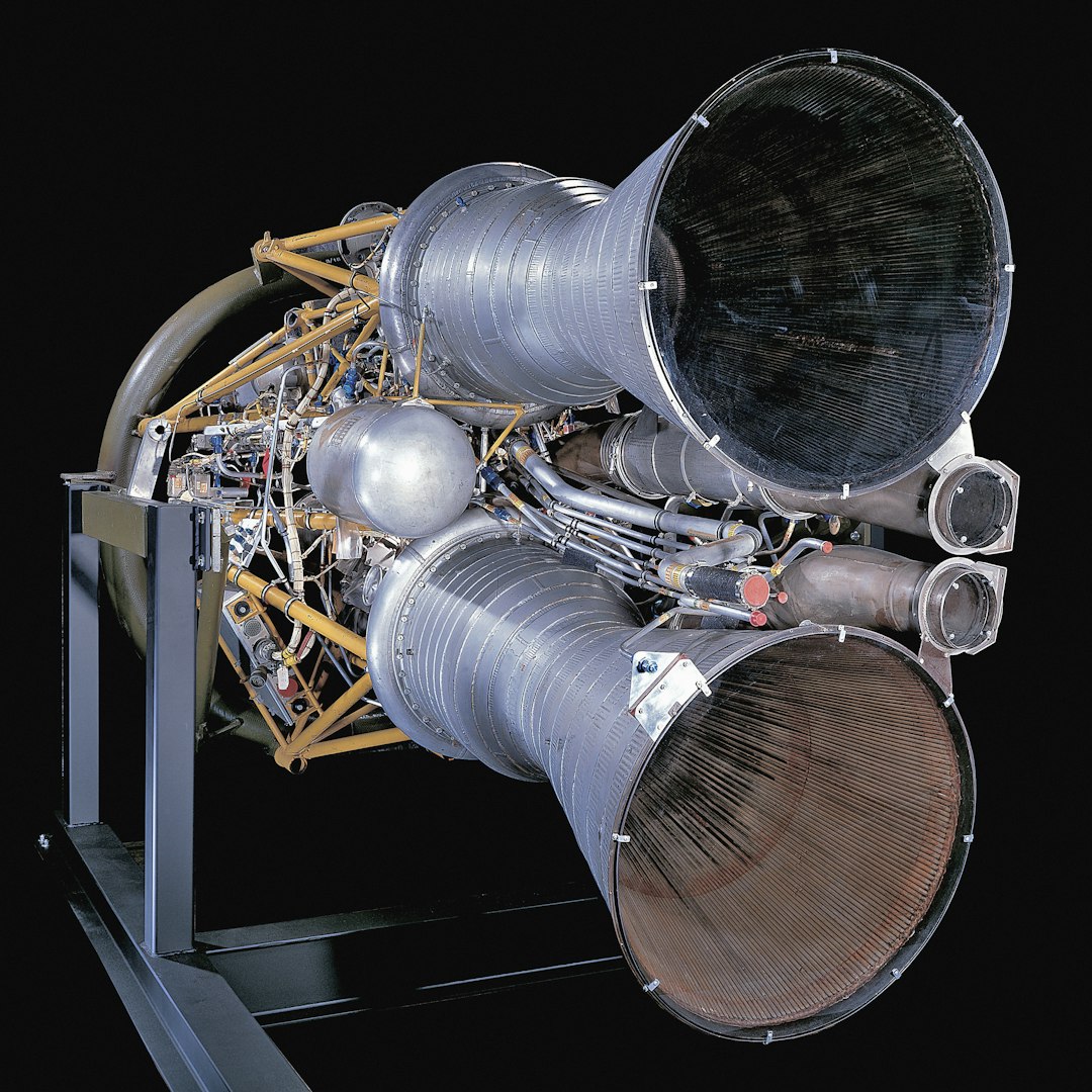 Two large rocket engines with complex machinery